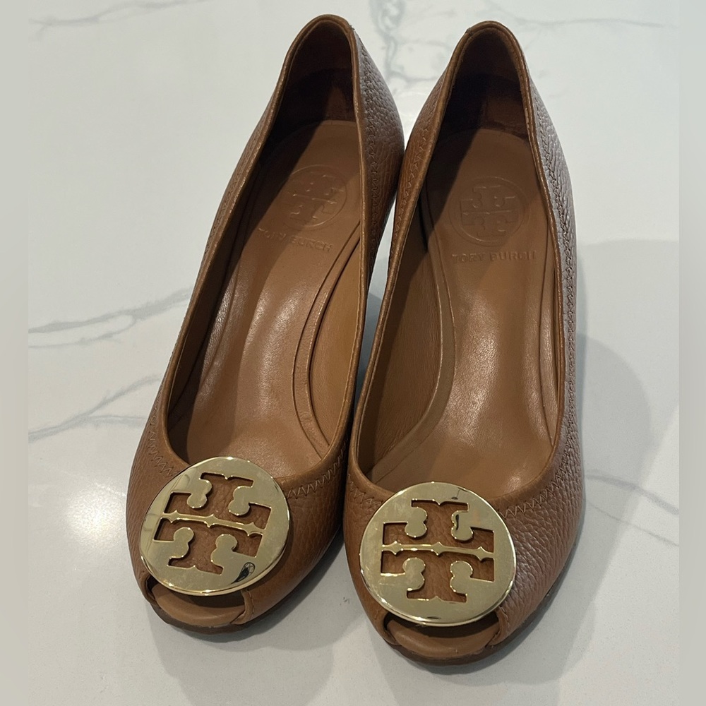 Tory Burch peep toe wedges, excellent condition size 5